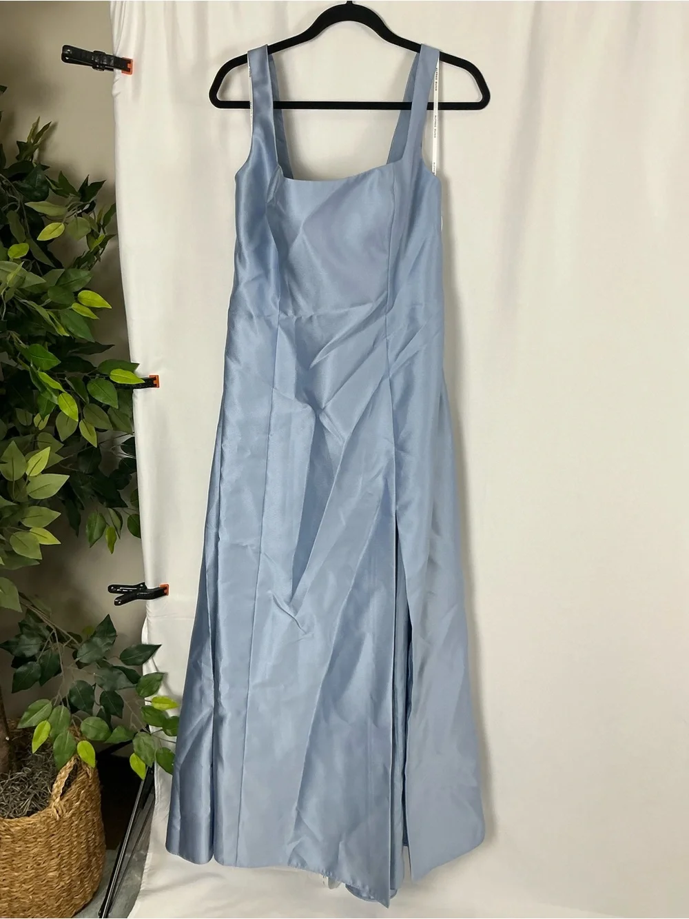 ALFRED SUNG Cloudy Blue Sleeveless Square-Neck Satin Gown - Picture 2 of 7